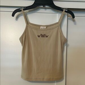 Beige Ribbed Camisole with Butterfly Detail and matching cardigan (Self Esteem)